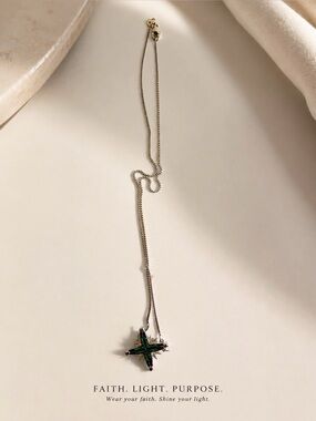 Green Star Cross Pendant Necklace - Women Jewelry